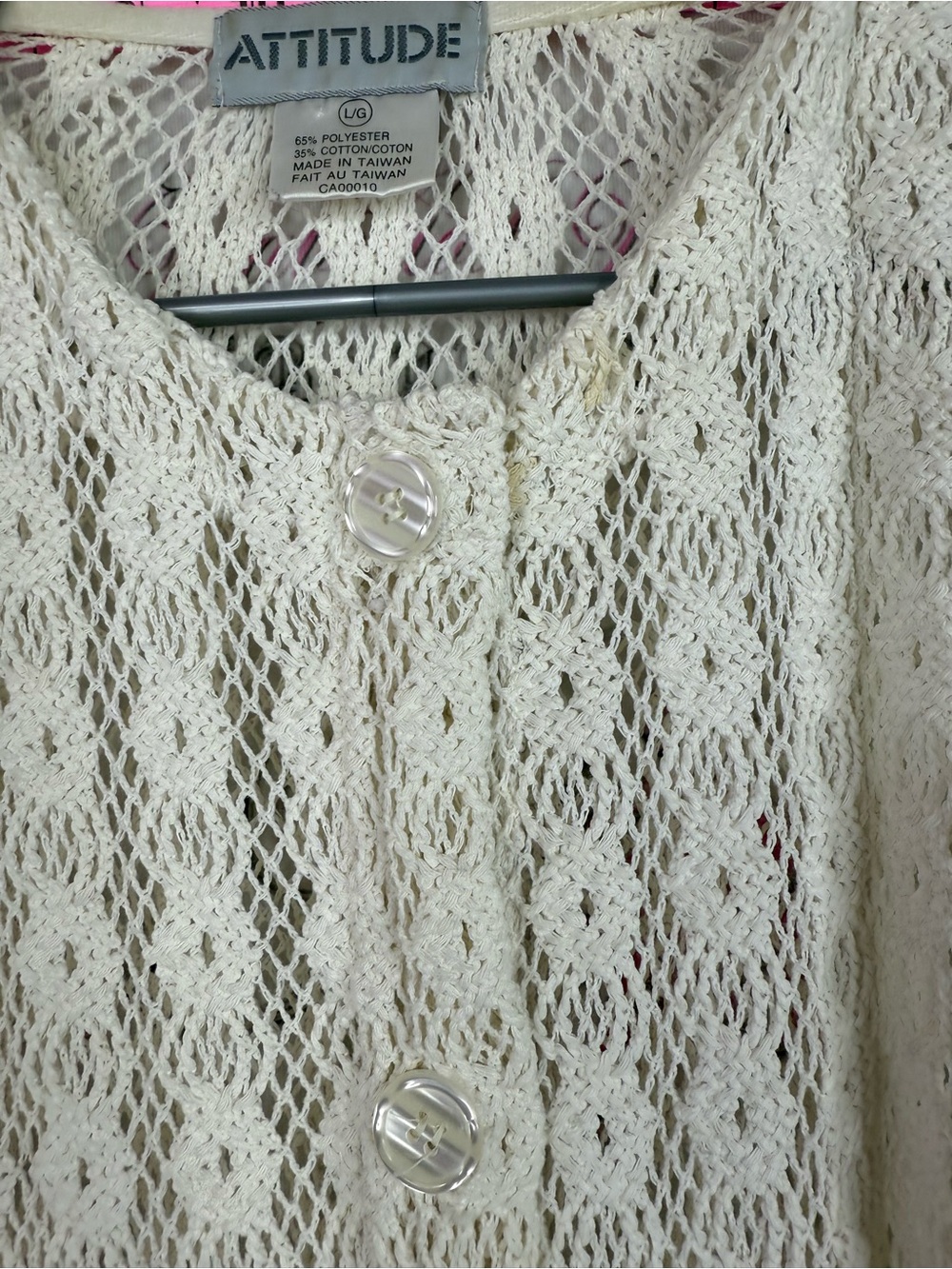 Attitude cardigan vintage white Cream Crochet Button-Front Cardigan knit - Picture 4 of 13